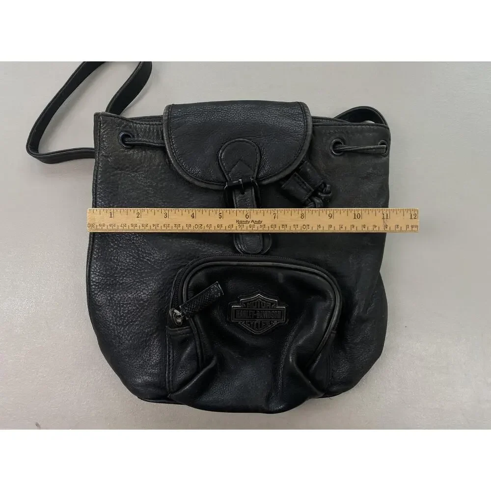 Harley-Davidson Leather Backpack Purse Small Black Logo Biker Vintage Y2K Moto‎